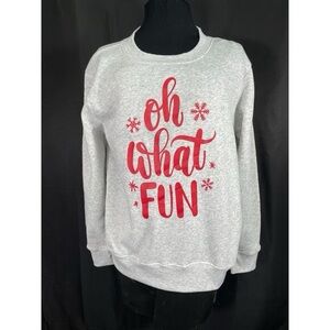 Grey Sweatshirt with Red "Oh What Fun" Graphic